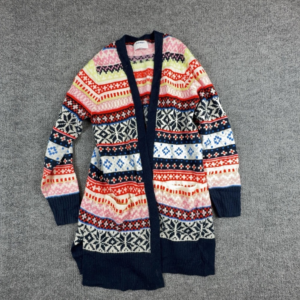 Old Navy Cardigan Sweater Womens Small Multicolor Fair Isle Open Front Knit